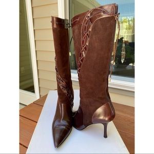 Brown Suede Lace Jimmy Choo Knee High Boots sz 36